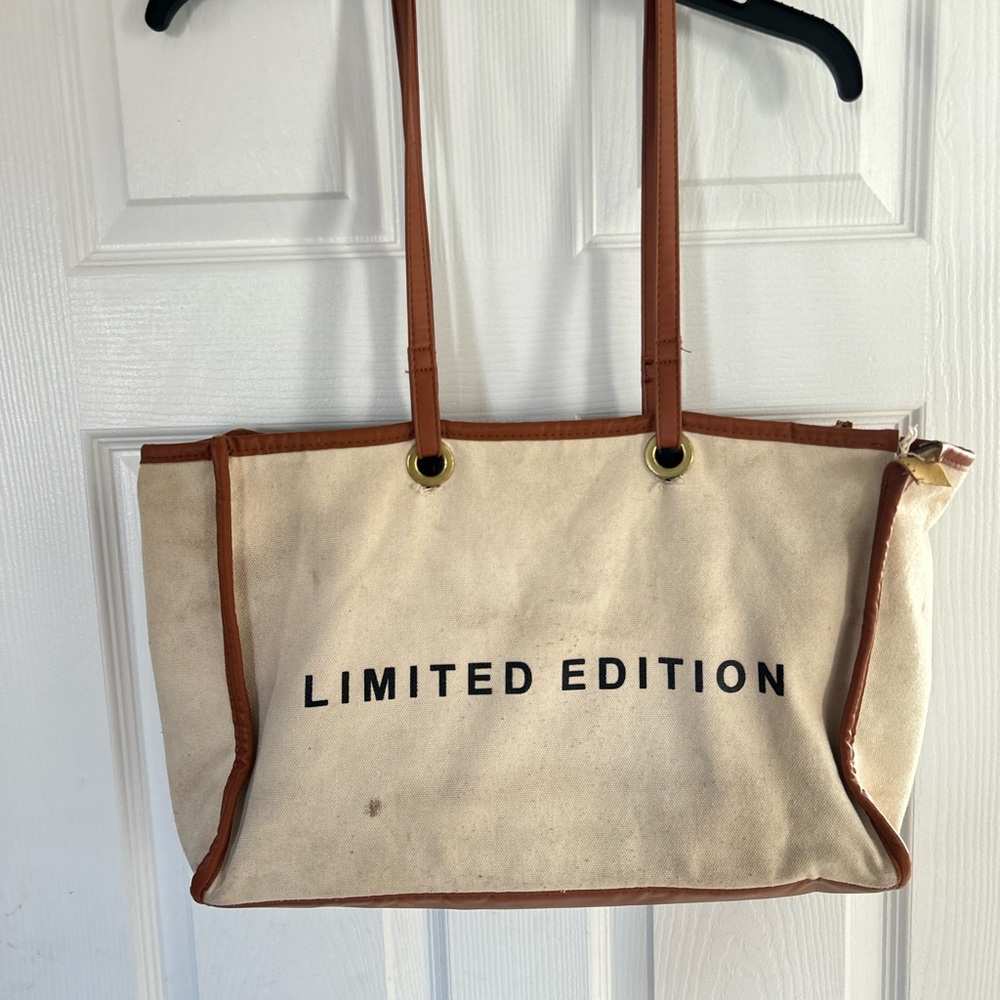 SHEIN Cream Canvas Tote with Tan Trim